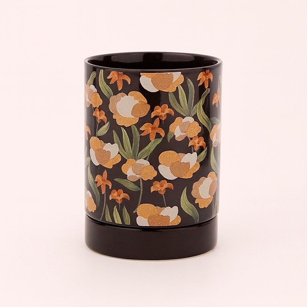 Porta Talheres de Cerâmica com Estampa Floral Porta Talheres de Cerâmica com Estampa Floral Doca Preto 