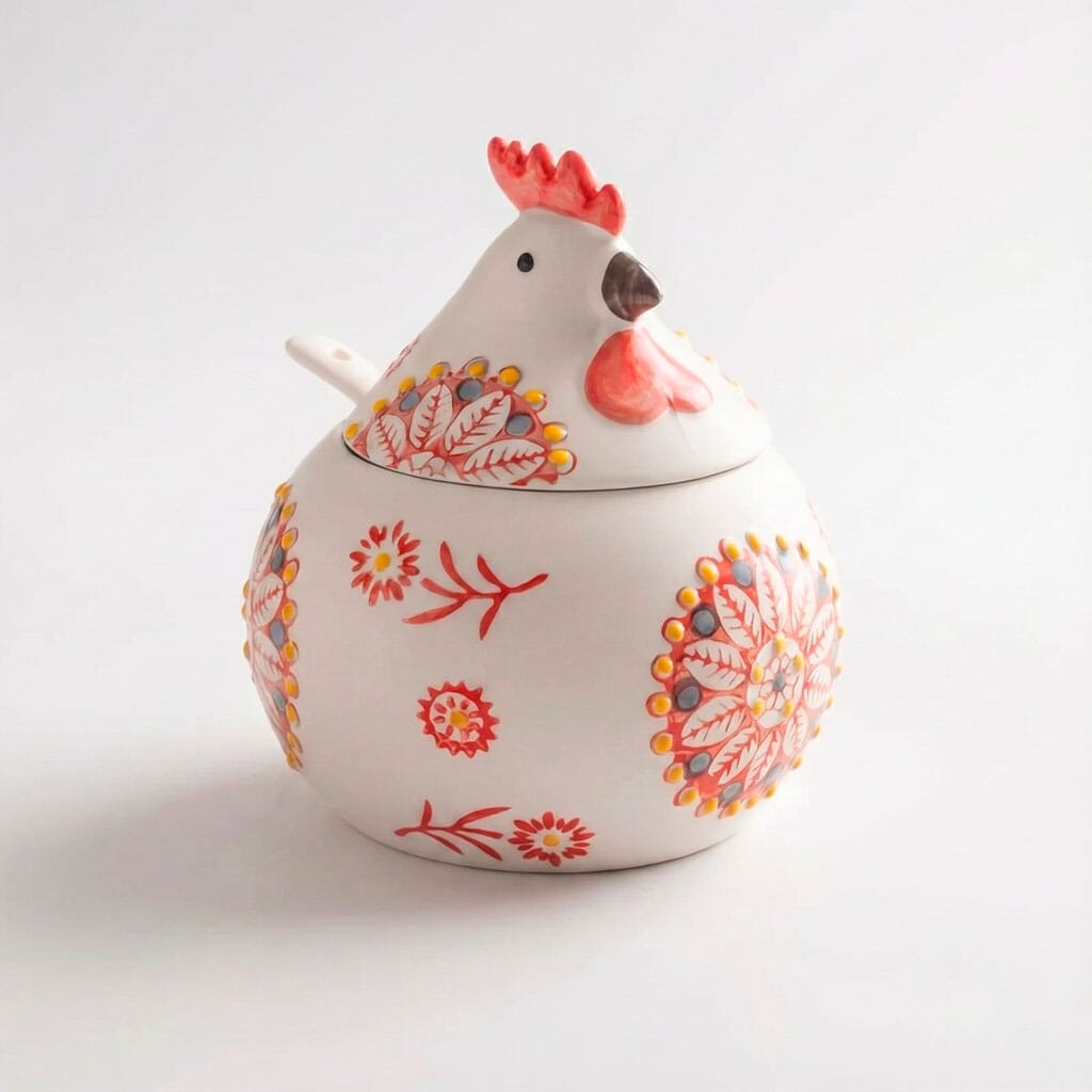 Porta Temperos de Cerâmica em Formato de Galinha Porta Temperos de Cerâmica em Formato de Galinha Doca Vermelho 