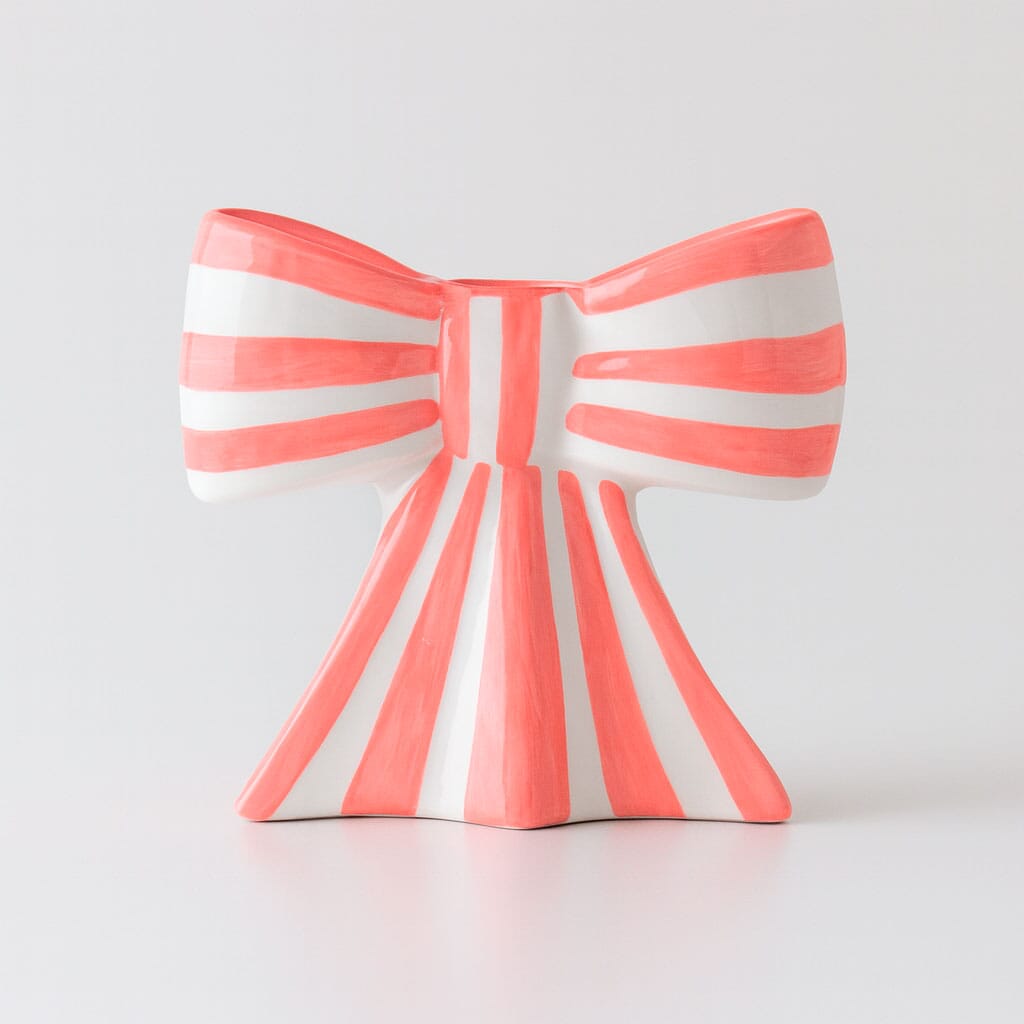 Porta Vela de Cerâmica Laço Natalino Elegante Porta Vela de Cerâmica Laço Natalino Elegante Doca Rosa 