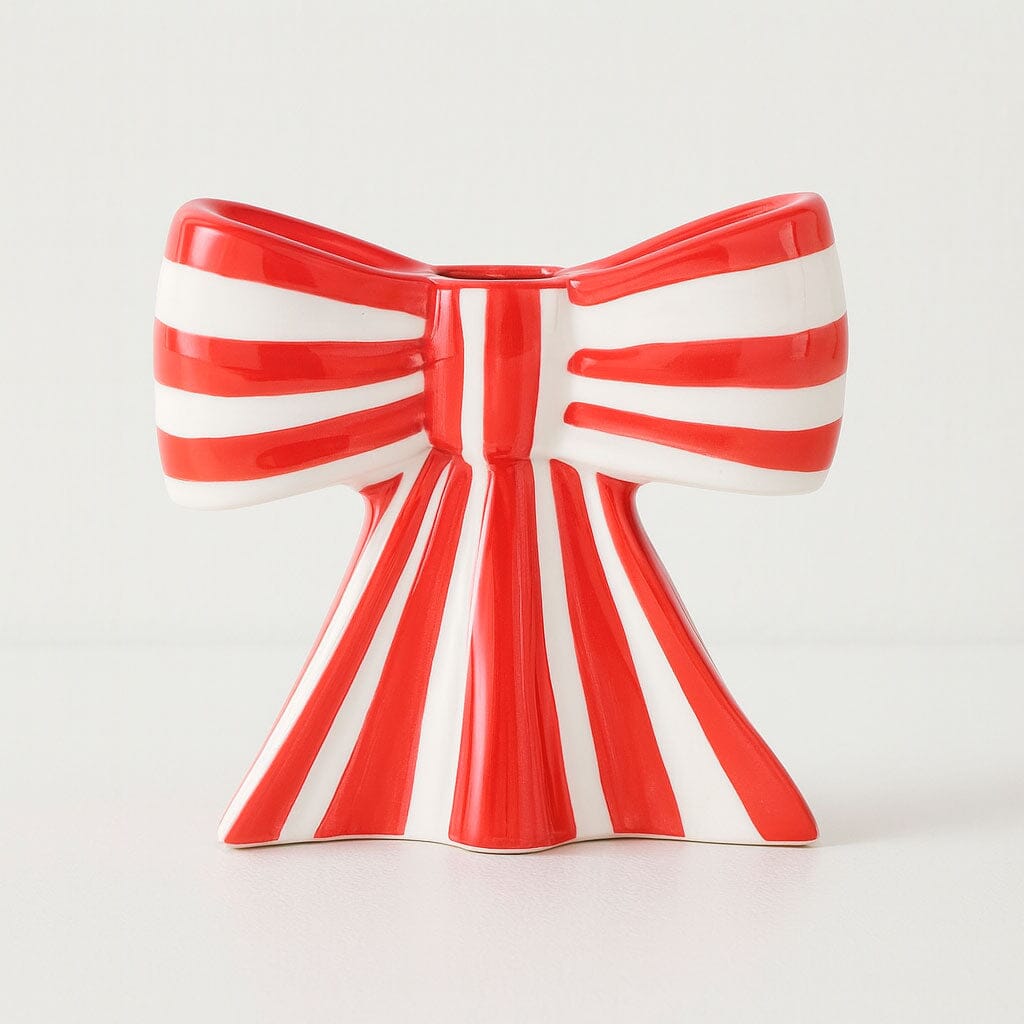Porta Vela de Cerâmica Laço Natalino Elegante Porta Vela de Cerâmica Laço Natalino Elegante Doca Vermelho 