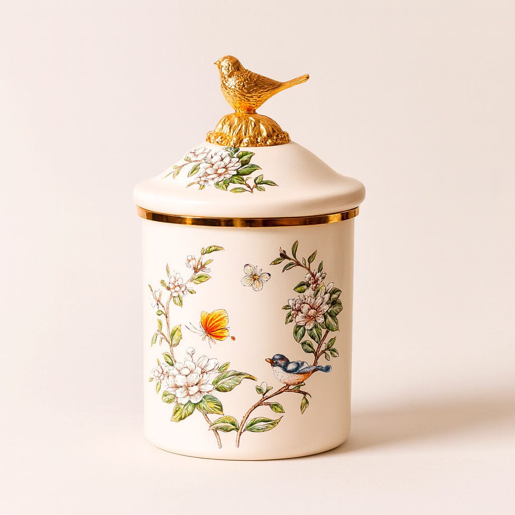 Pote de Cerâmica Decorado com Tampa e Detalhe Dourado Pote de Cerâmica Decorado com Tampa e Detalhe Dourado Doca 
