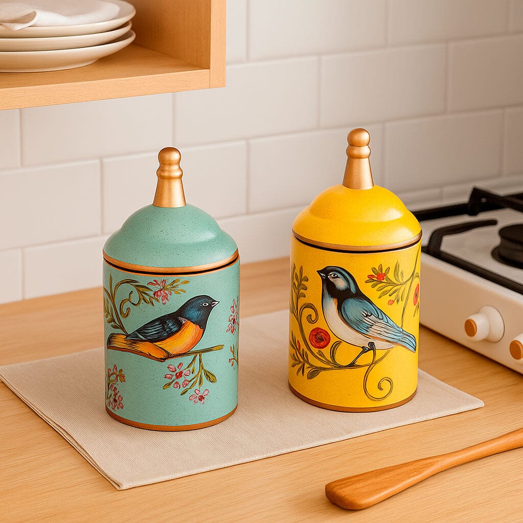 Pote de Cerâmica Decorativo com Tampa e Estampa de Pássaros Pote de Cerâmica Decorativo com Tampa e Estampa de Pássaros Doca 