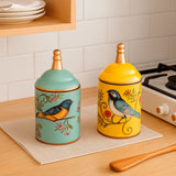 Pote de Cerâmica Decorativo com Tampa e Estampa de Pássaros Pote de Cerâmica Decorativo com Tampa e Estampa de Pássaros Doca 