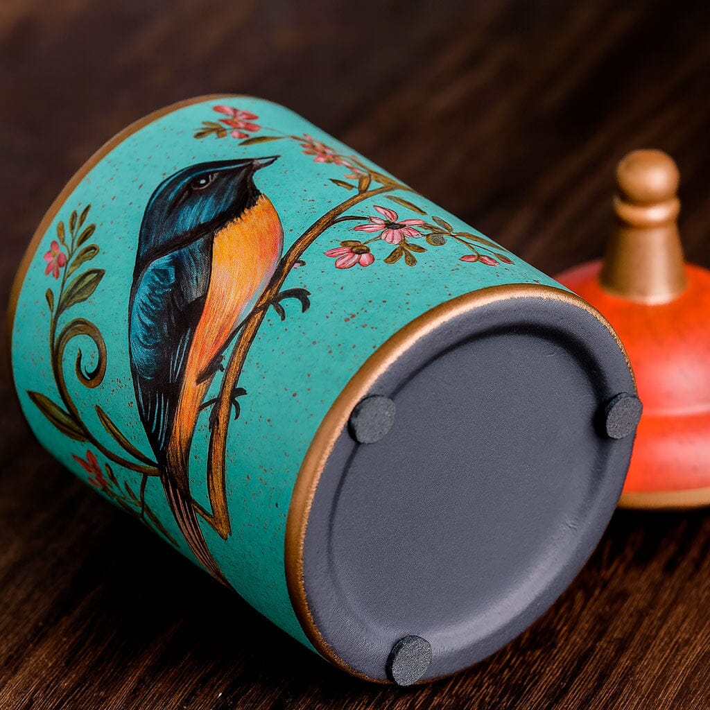 Pote de Cerâmica Decorativo com Tampa e Estampa de Pássaros Pote de Cerâmica Decorativo com Tampa e Estampa de Pássaros Doca 