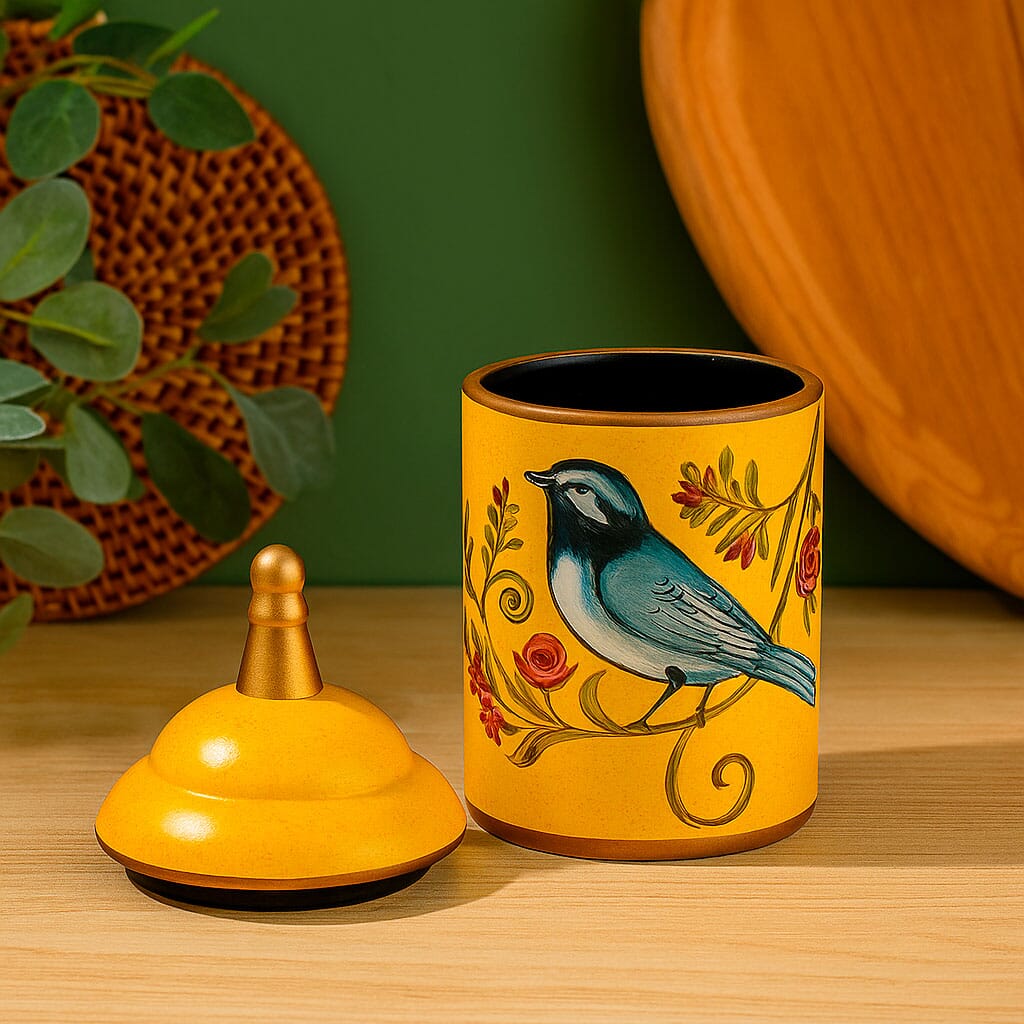 Pote de Cerâmica Decorativo com Tampa e Estampa de Pássaros Pote de Cerâmica Decorativo com Tampa e Estampa de Pássaros Doca 