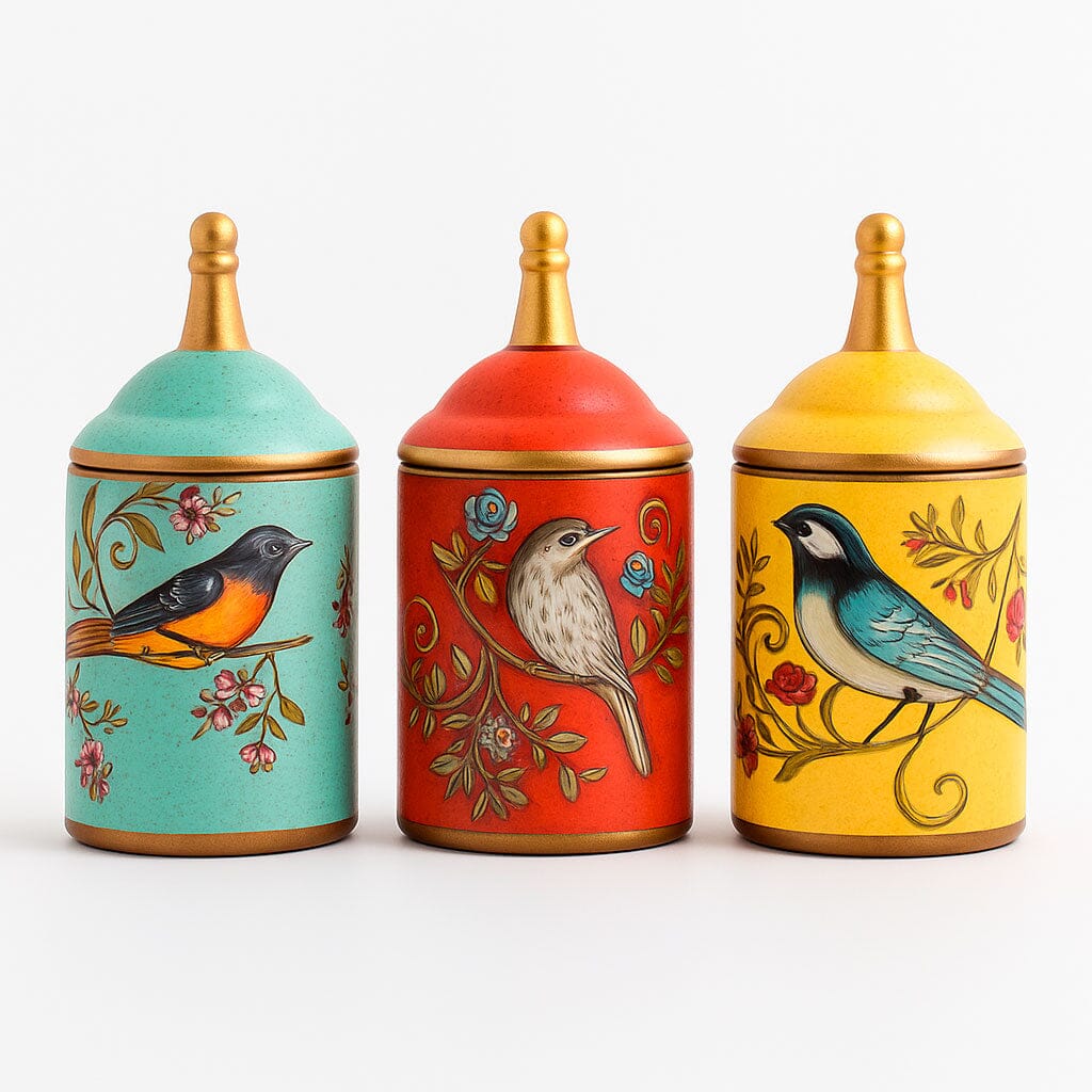 Pote de Cerâmica Decorativo com Tampa e Estampa de Pássaros Pote de Cerâmica Decorativo com Tampa e Estampa de Pássaros Doca 