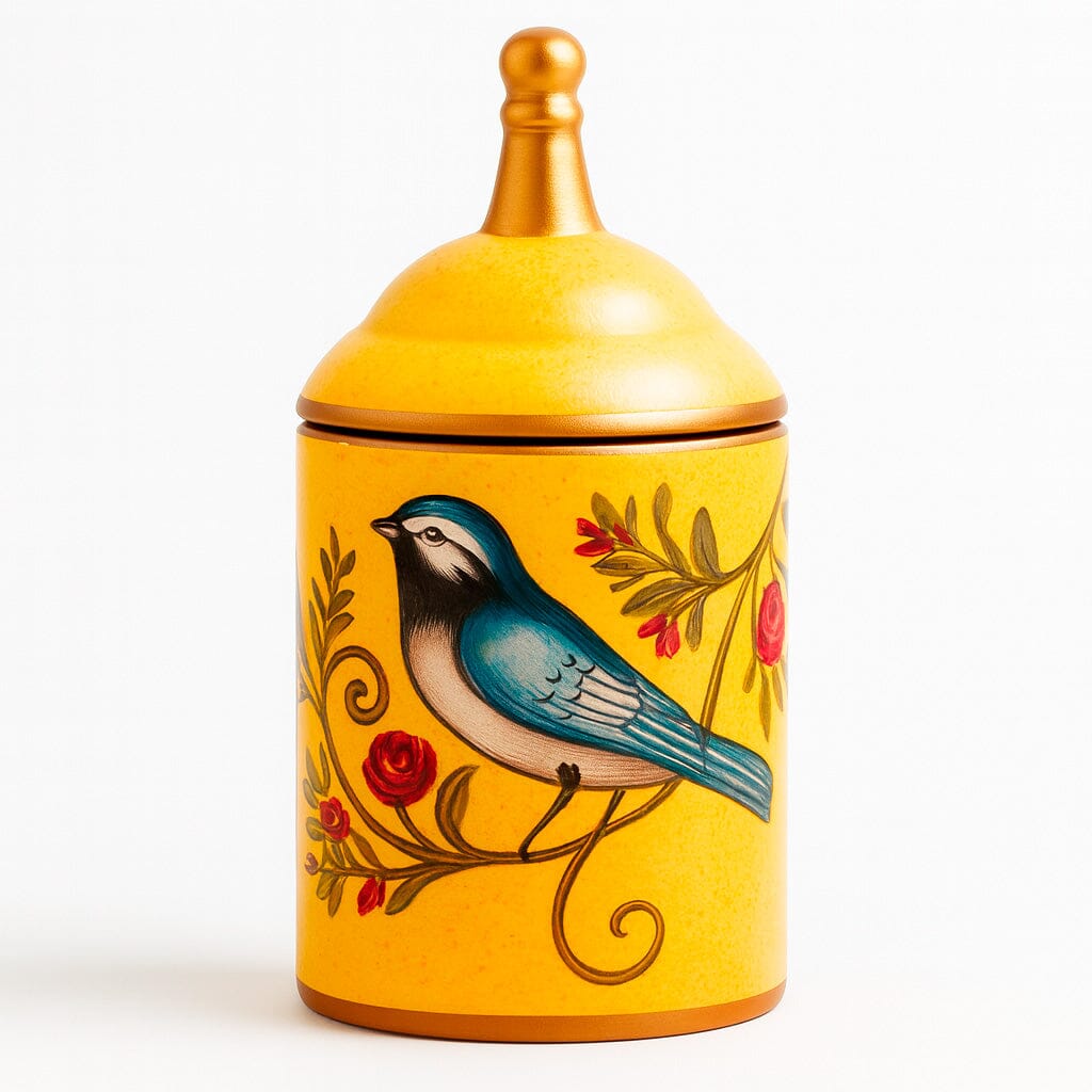 Pote de Cerâmica Decorativo com Tampa e Estampa de Pássaros Pote de Cerâmica Decorativo com Tampa e Estampa de Pássaros Doca Amarelo 