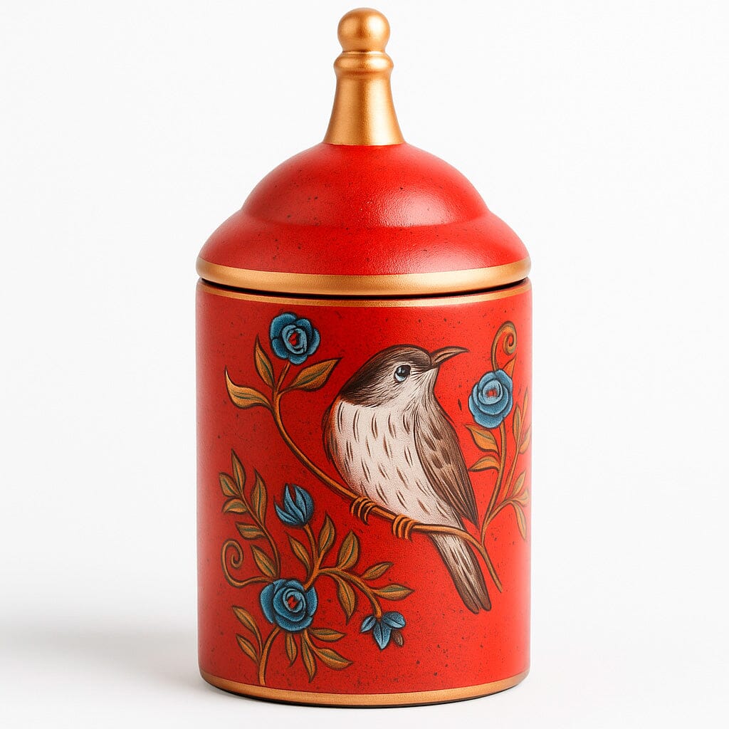 Pote de Cerâmica Decorativo com Tampa e Estampa de Pássaros Pote de Cerâmica Decorativo com Tampa e Estampa de Pássaros Doca Vermelho 