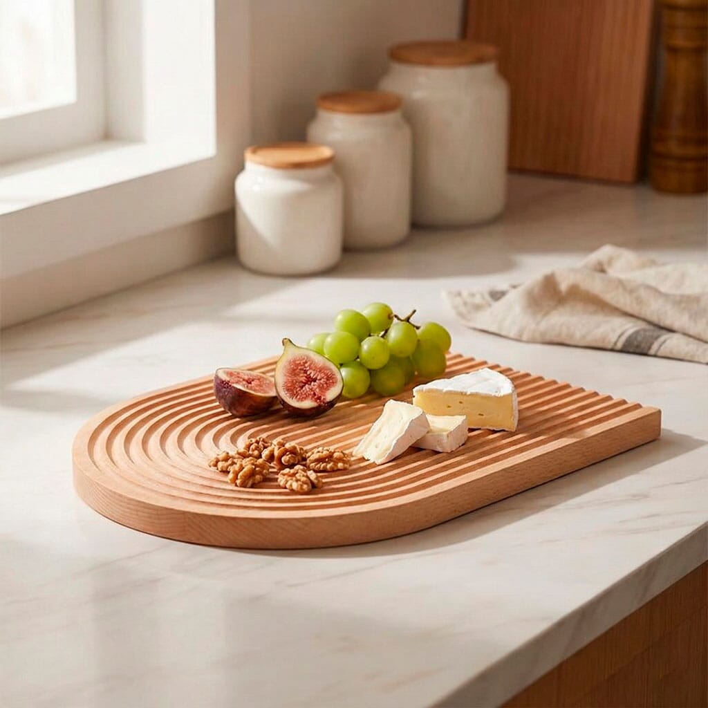 Tábua de Madeira Natural para Servir Forma Ondulada Tábua de Madeira Natural para Servir Forma Ondulada Doca 