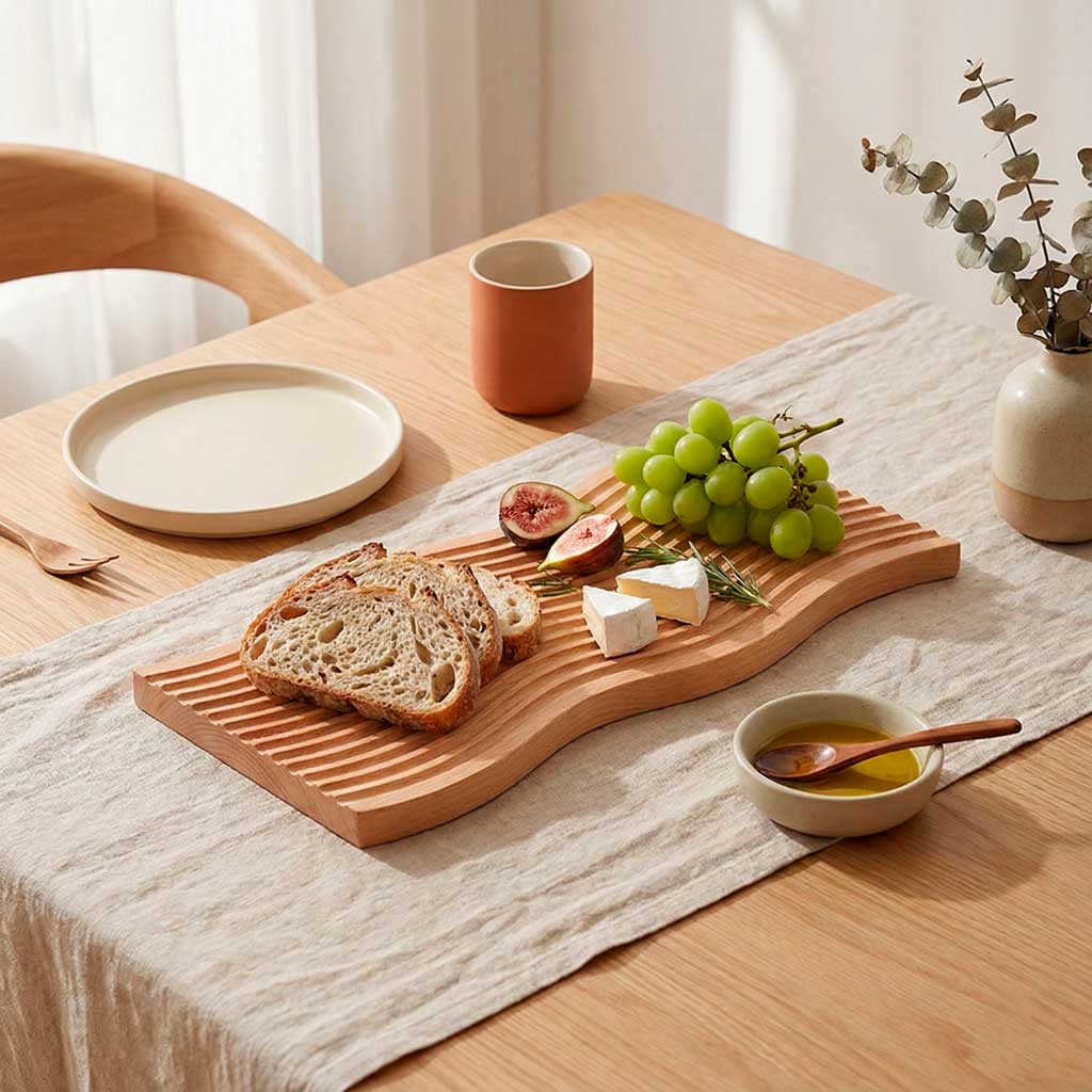 Tábua de Madeira Natural para Servir Forma Ondulada Tábua de Madeira Natural para Servir Forma Ondulada Doca 