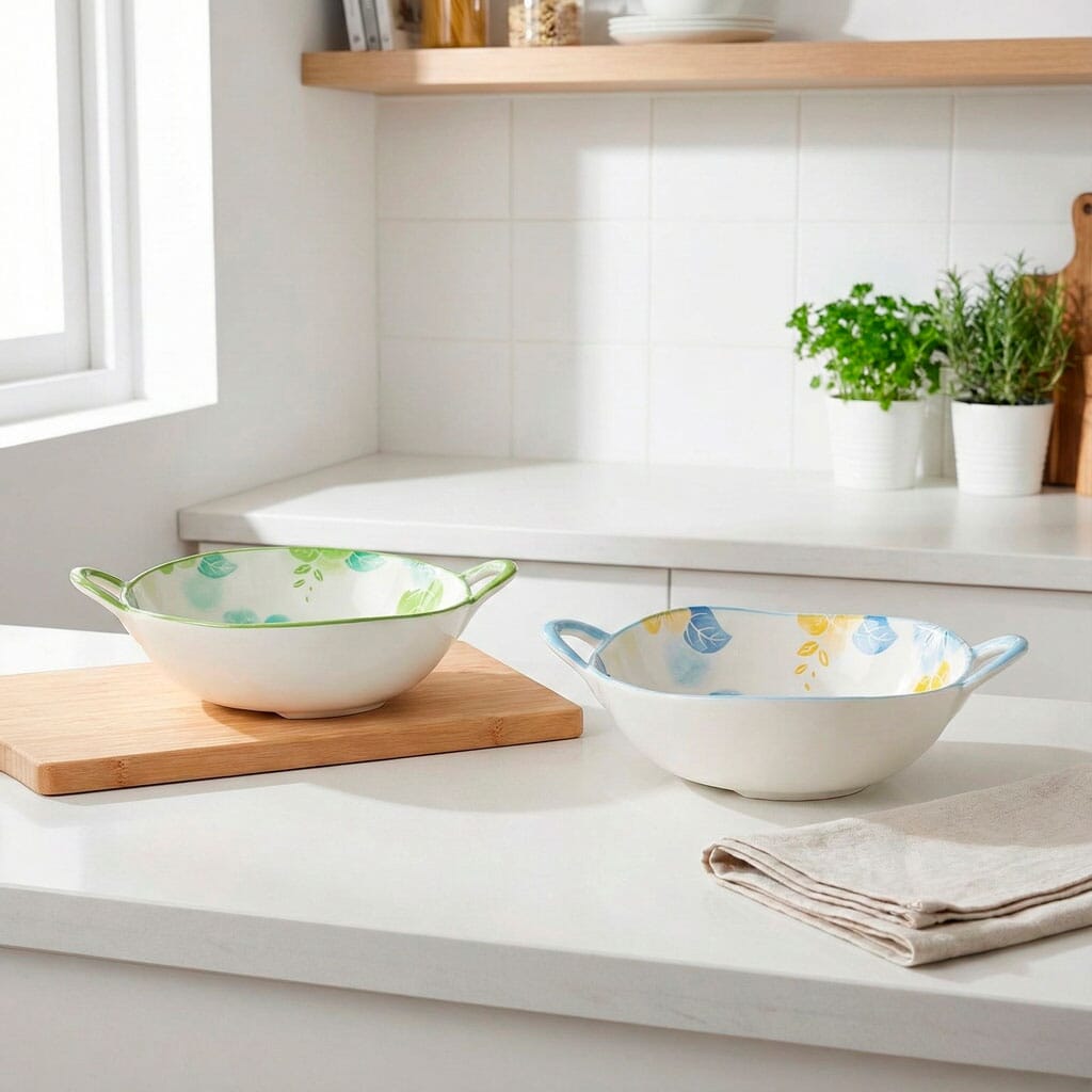 Tigela de Cerâmica com Alças e Design Floral Tigela de Cerâmica com Alças e Design Floral Doca 