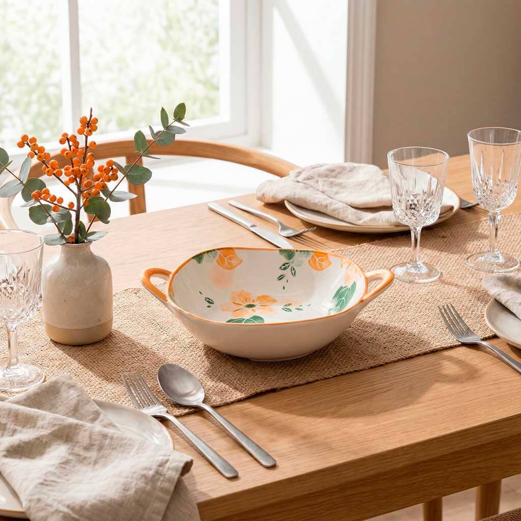 Tigela de Cerâmica com Alças e Design Floral Tigela de Cerâmica com Alças e Design Floral Doca 