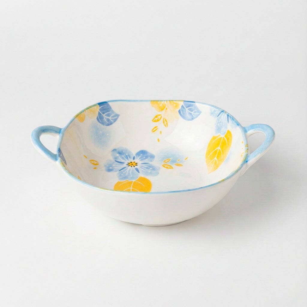 Tigela de Cerâmica com Alças e Design Floral Tigela de Cerâmica com Alças e Design Floral Doca Azul Floral 