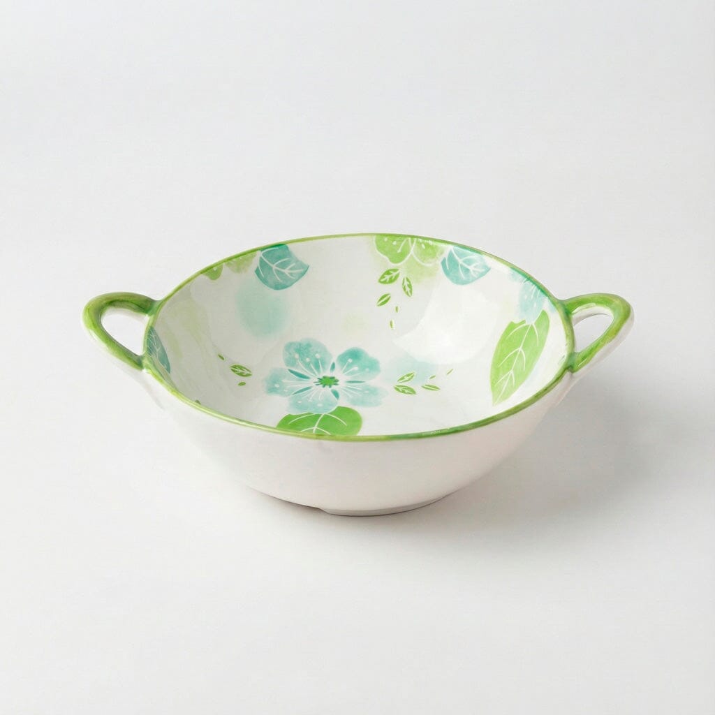 Tigela de Cerâmica com Alças e Design Floral Tigela de Cerâmica com Alças e Design Floral Doca Verde Floral 