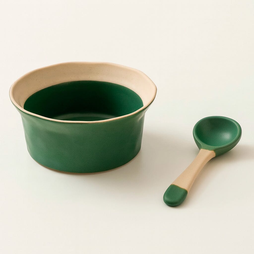 Tigela de Cerâmica com Colher e Design Orgânico Tigela de Cerâmica com Colher e Design Orgânico Doca Verde 