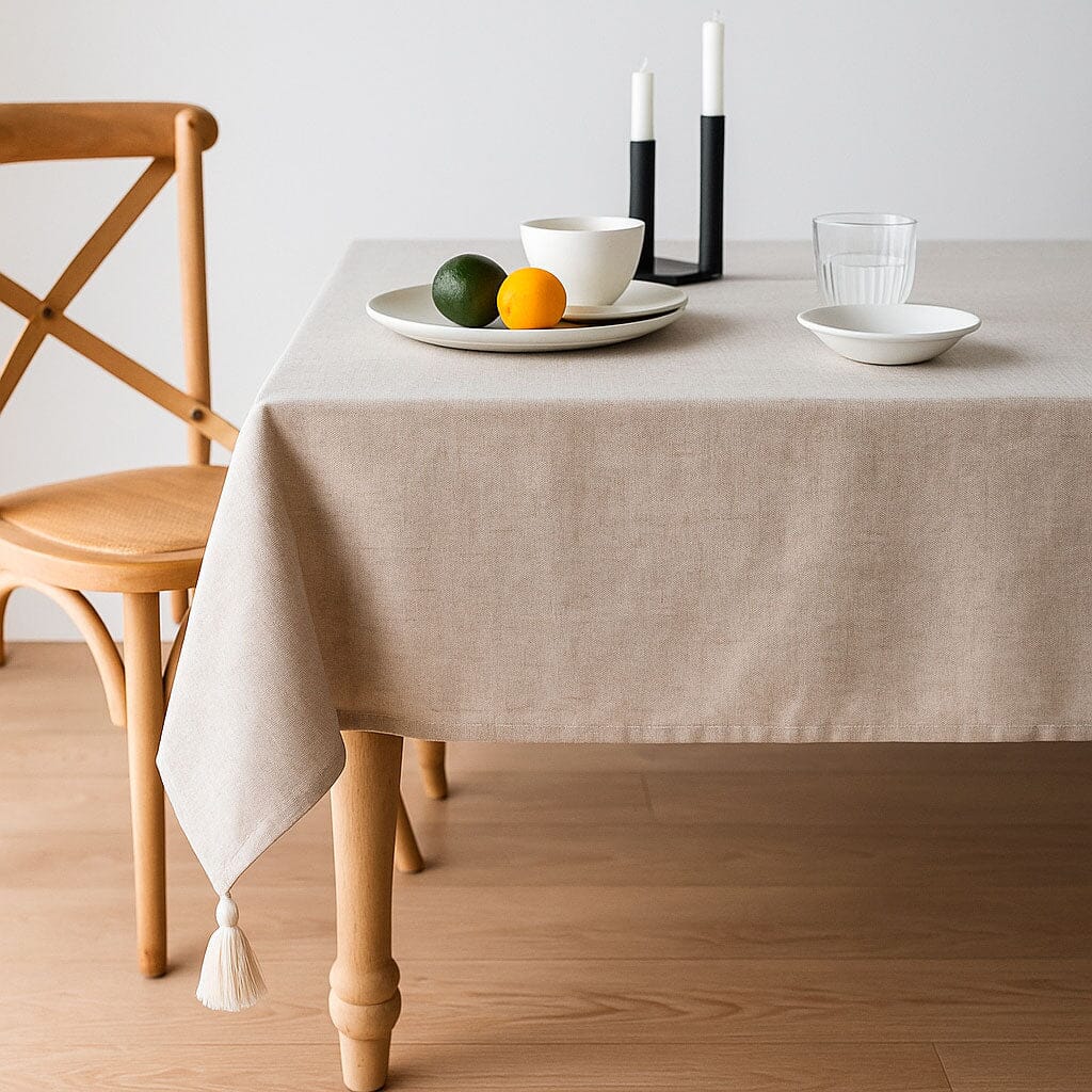Toalha de Mesa de Linho com Ponta Tassel Toalha de Mesa de Linho com Ponta Tassel Doca 