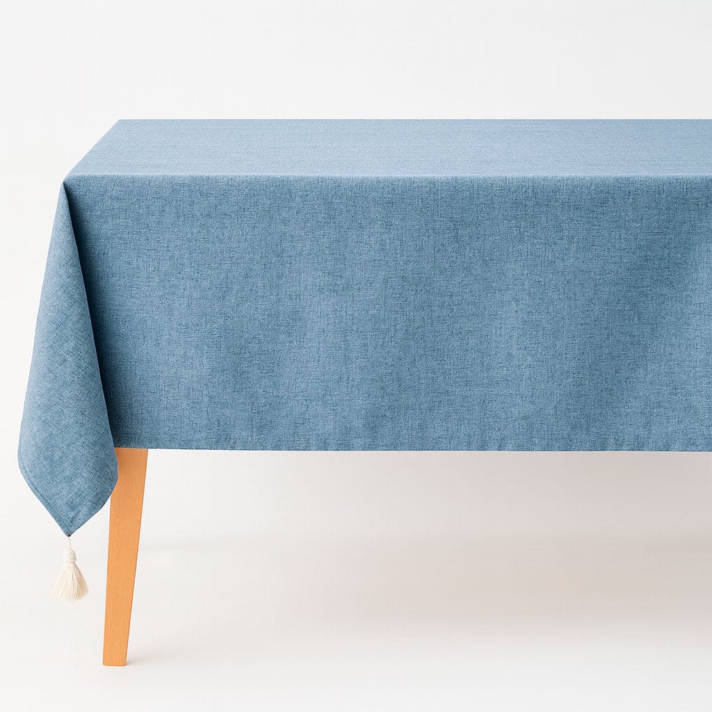 Toalha de Mesa de Linho com Ponta Tassel Toalha de Mesa de Linho com Ponta Tassel Doca Azul 120*120cm 