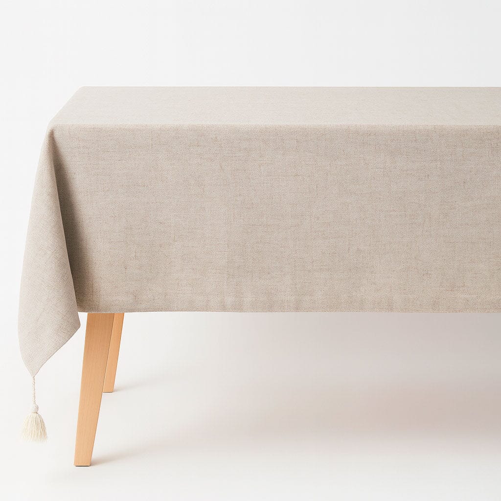 Toalha de Mesa de Linho com Ponta Tassel Toalha de Mesa de Linho com Ponta Tassel Doca Bege 120*120cm 