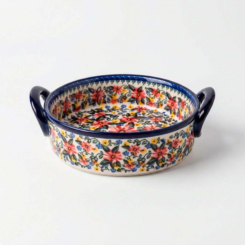 Travessa Cerâmica Pintada à Mão Redonda com Alças para Forno Travessa Cerâmica Pintada à Mão Redonda com Alças para Forno Doca 