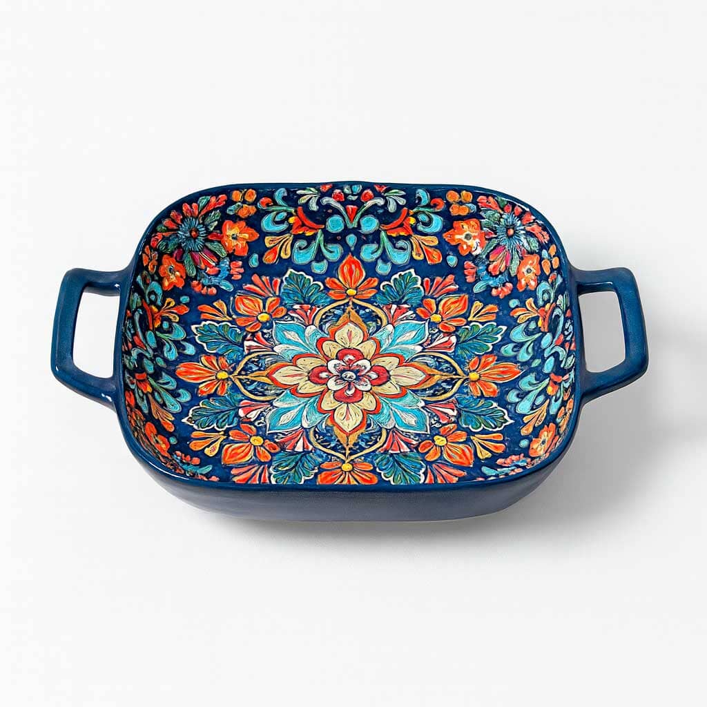 Travessa de Cerâmica Decorada com Alças Travessa de Cerâmica Decorada com Alças Doca Azul 23cm x 18cm 