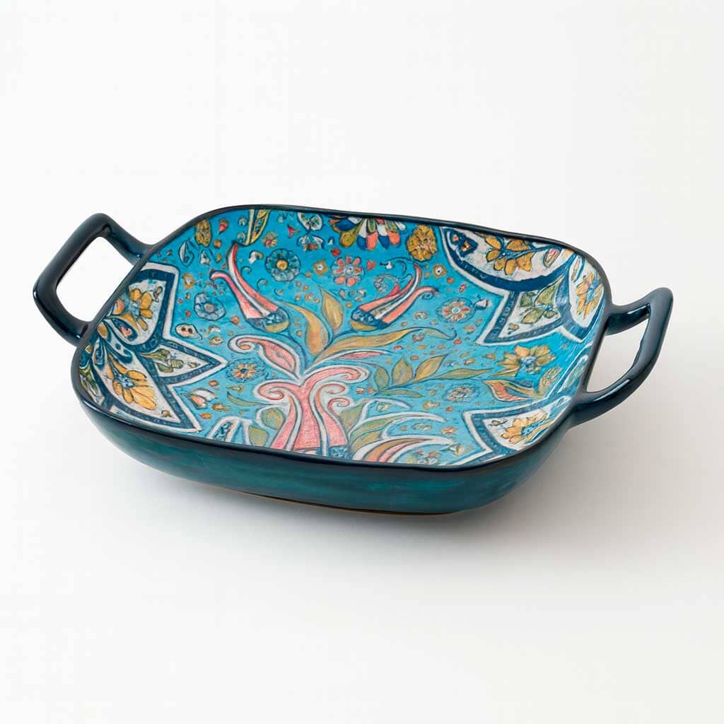 Travessa de Cerâmica Decorada com Alças Travessa de Cerâmica Decorada com Alças Doca Verde 23cm x 18cm 