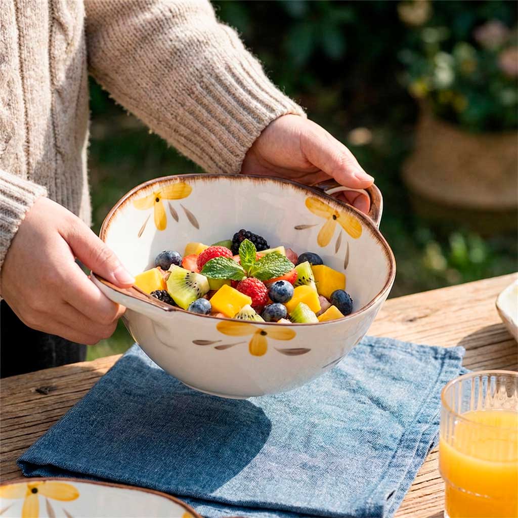 Travessa de Cerâmica Floral com Alças Laterais Travessa de Cerâmica Floral com Alças Laterais Doca 