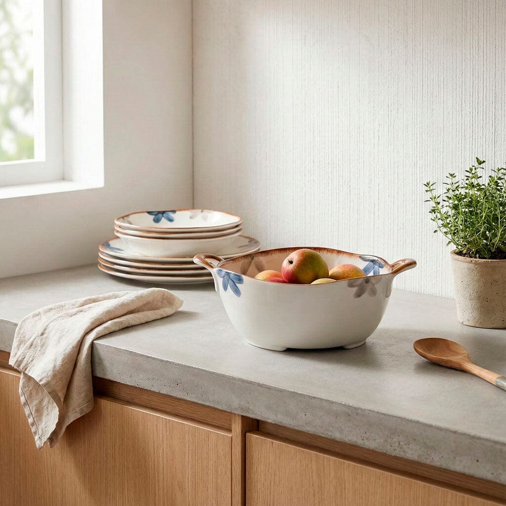 Travessa de Cerâmica Floral com Alças Laterais Travessa de Cerâmica Floral com Alças Laterais Doca 