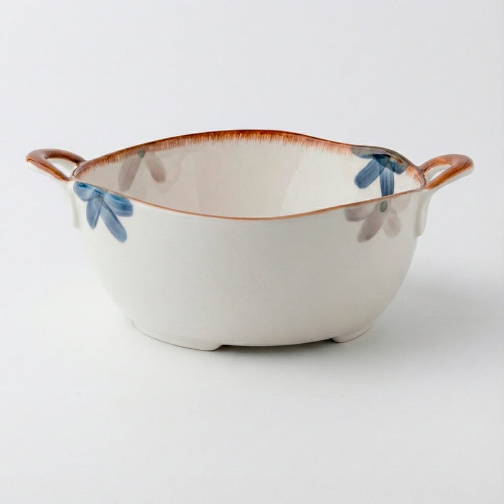 Travessa de Cerâmica Floral com Alças Laterais Travessa de Cerâmica Floral com Alças Laterais Doca Azul Floral 