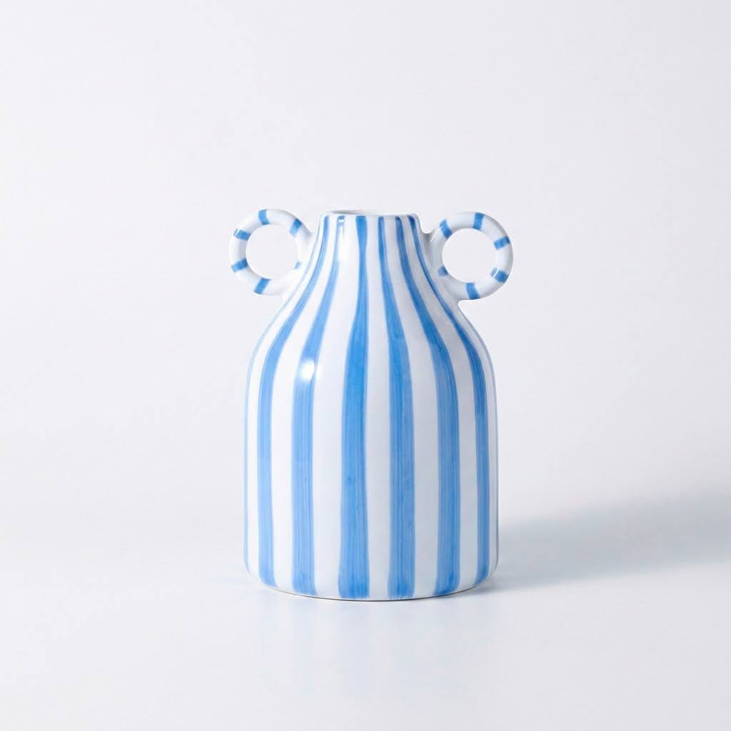 Vaso de Cerâmica Listrado Decorativo com Alças Vaso de Cerâmica Listrado Decorativo com Alças Doca Azul 
