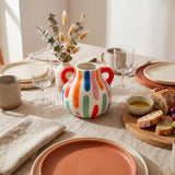 Vaso de Cerâmica Pintado à Mão com Alças Coloridas Vaso de Cerâmica Pintado à Mão com Alças Coloridas Doca 