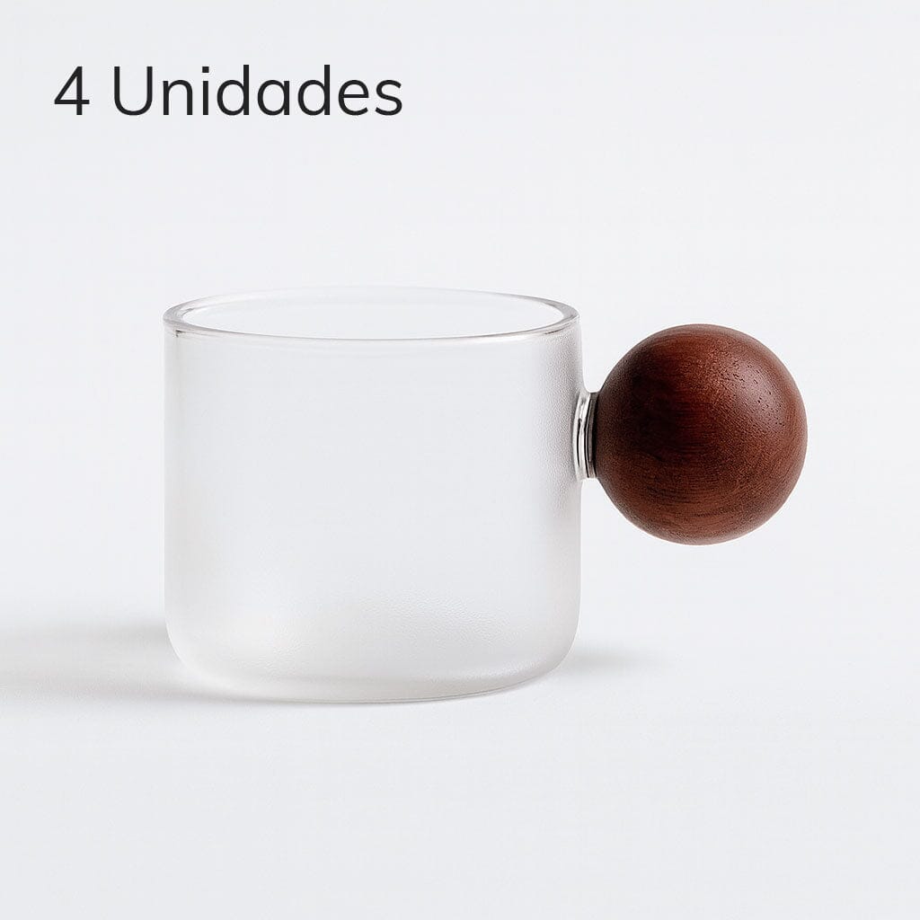 Xícaras de Vidro Borossilicato com Alça de Madeira kit com 4 unidades Xícaras de Vidro Borossilicato com Alça de Madeira kit com 4 unidades Doca Kit com 4 Unidades 