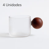 Xícaras de Vidro Borossilicato com Alça de Madeira kit com 4 unidades Xícaras de Vidro Borossilicato com Alça de Madeira kit com 4 unidades Doca Kit com 4 Unidades 